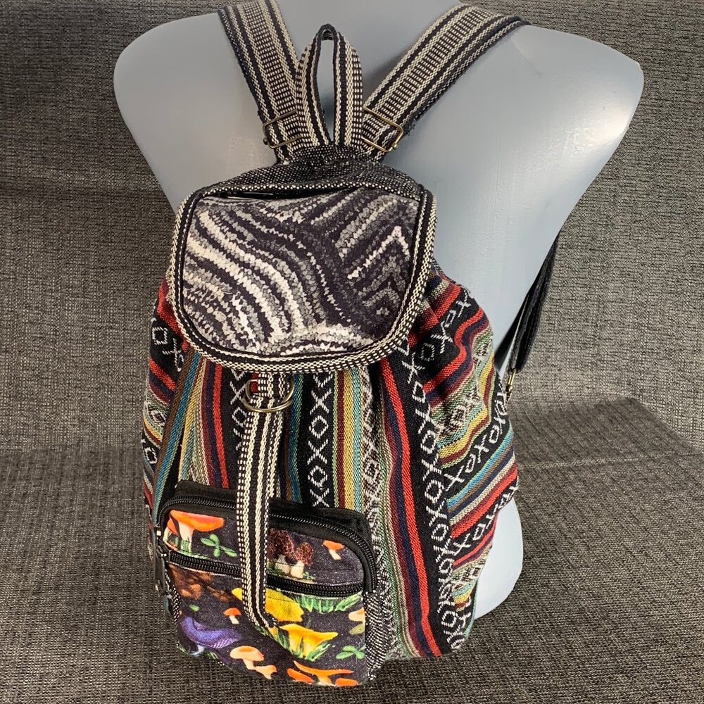 Kathmandu Imports Backpack - bag medium boho hippie festival colorful mushrooms